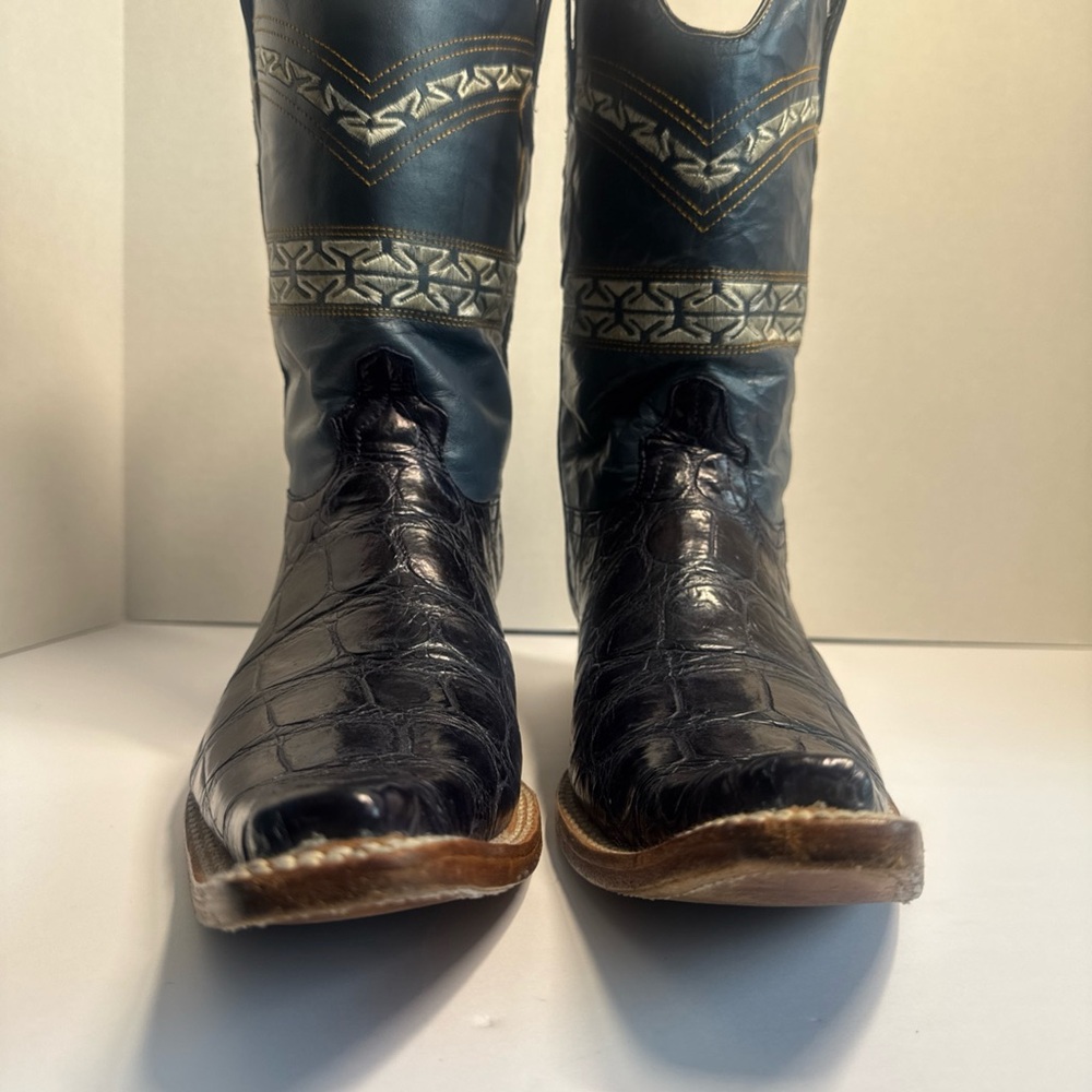 Vintage El Malcreado Western Cowboy Leather Alligator Blue Boots Sz 10.5 - Picture 5 of 16